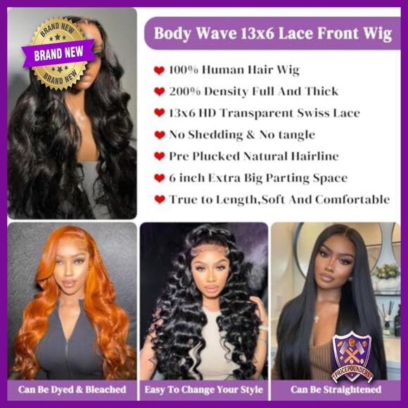 32 Inch Body Wave Lace Front Wig Human Hair 200 Density Glueless